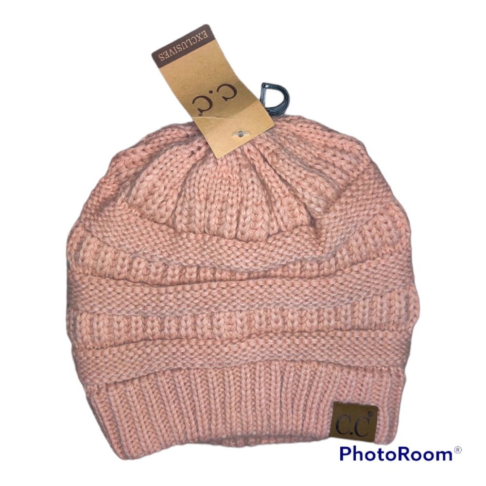 C.C Pink Beanie Chunky Soft Stretch Cable Knit Warm Skully Beanie, Rose NWT